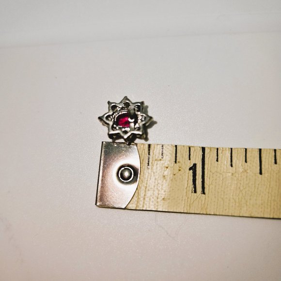 Simulated Ruby Red/White Oval Stud Earrings - Picture 12 of 12